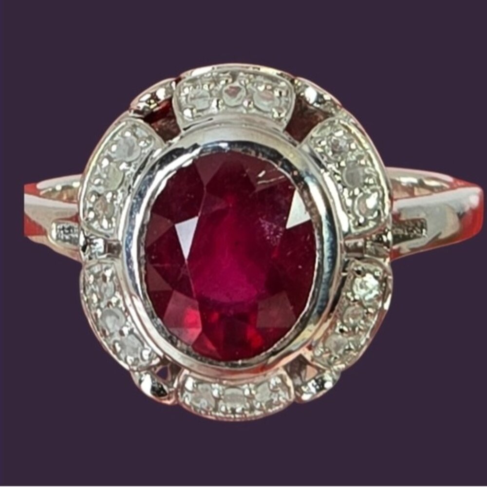 925 Sterling Silver Ring Sz 6.5 with Natural Ruby & Natural Diamonds - Picture 9 of 14